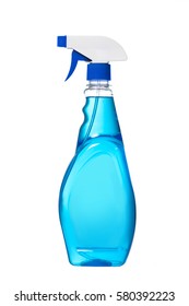 Window cleaner in plastic bottle with spray isolated on white background. 
