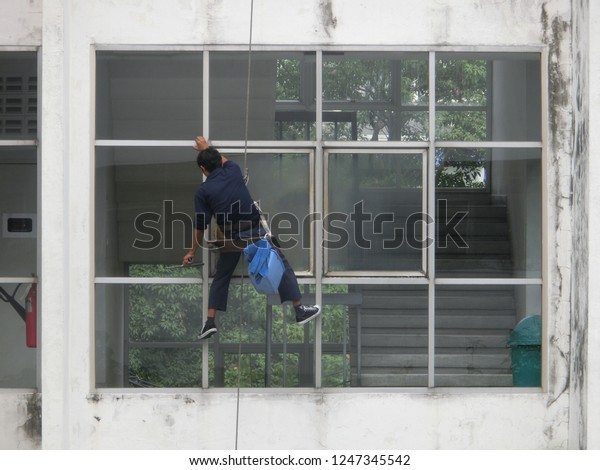 Window Cleaner Window Washer One Most Parks Outdoor Stock Image