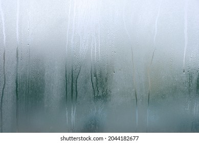 Window With Condensate Or Steam After Heavy Rain, Large Texture Or Background	