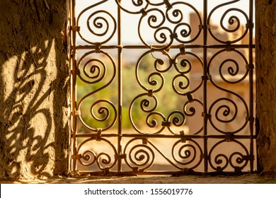 Window with decorative lattice of the Kasbah Amridil, Ouled Yaacoub, Skoura.Morocco.