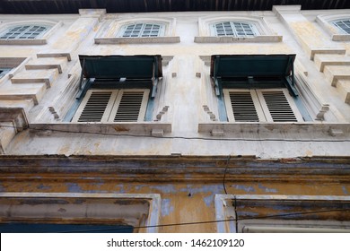 window frames of the facade of an old building