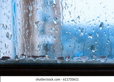 Window Glass With Increased Condensation Level, Strong, High Humidity In The Room