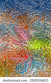 A window glass texture leaf pattern in close up in multicolor