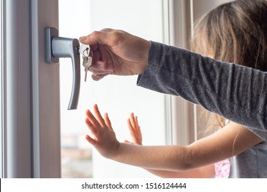 Vindu håndtak lås. Key låsing vindu med nøkkel for barn sikkerhet. Vindu Begrensere i hjemmet.  