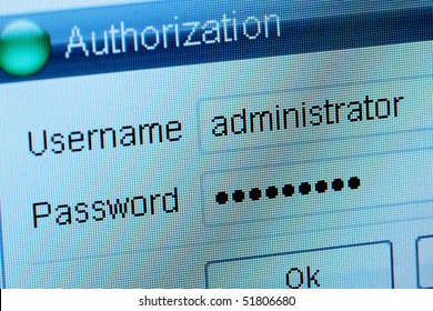 Window of input of a login and the password