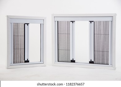 window with a mosquito net on the white background