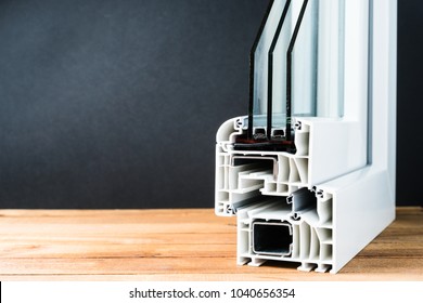 Window Profile Cross Section, Triple Glazing Structure, Energy Efficient Solution, Copy Space