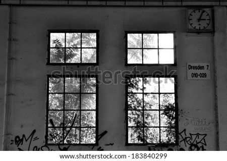 Window at a rail with a clock