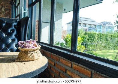 Window and relax conner in cafe.