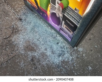 The Window Shatters On MTA Bus In The Bronx, Broken Glass On A Bus Stop, Side Glass Pane, Shelter Complaint · NYC311, Vandals Broke Damage Ad Stand, United States, NY, New York City .12.13.2021