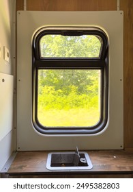 Window in a train carriage.
