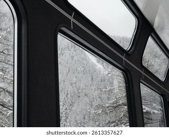 Window view abstract close up on window in train in Switzerland