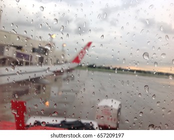 window view airplane after lain at airport