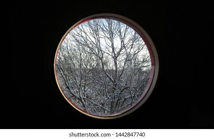 Window view of cold winter
