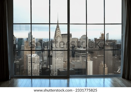 window view of New York City skyscrapers in Midtown Manhattan NYC