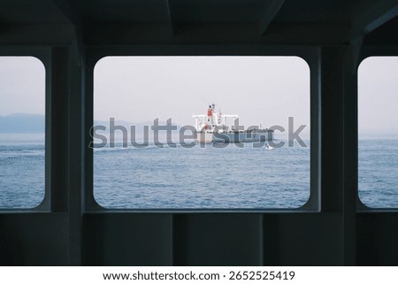 Window view on a ferry in the Seto Inland Sea, Japan