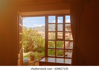 Window View On Green Garden Sunny Light Day