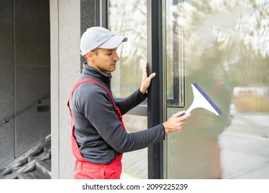 Window Washer Working Wash Glass On Building