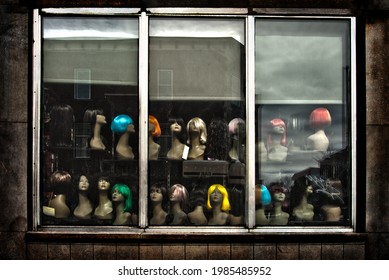 Window Of A Wig Store In The United Stated