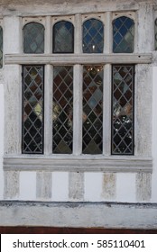 Windows of a medieval house in Lavenham, Suffolk, UK.