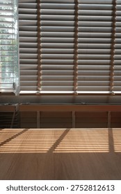Windows roller blinds home interior design element window detail wooden window blind shutter with daylight from window daytime home interior design concept