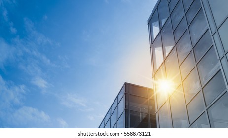 Windows of Skyscraper Business Office with blue sky, Corporate building in city.