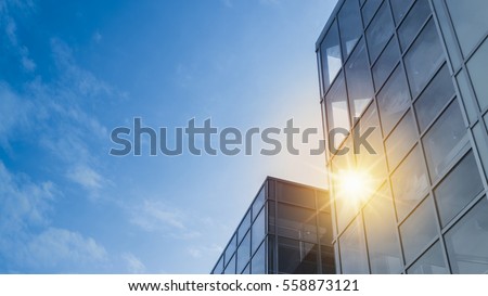 Windows of Skyscraper Business Office with blue sky, Corporate building in city.