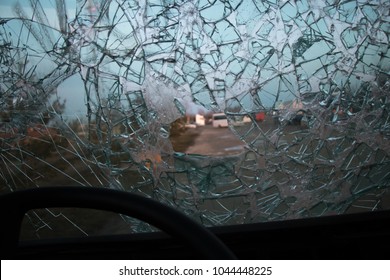 Windscreen broken and hole view