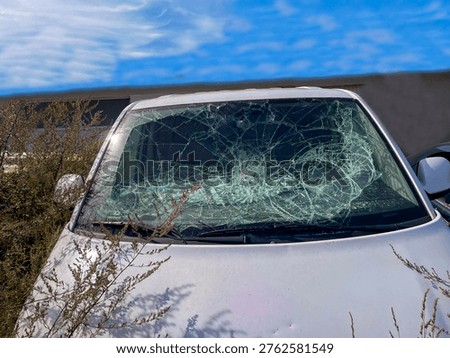 Windscreen deliberately smashed and shattered