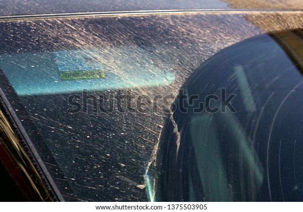 windshield dirty\
car splashed with mud close\
up.