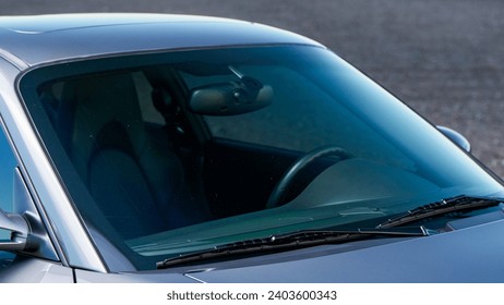 Windshield on a silver car