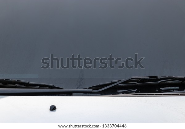 \
Windshield\
wiper blades in front of the car\
window