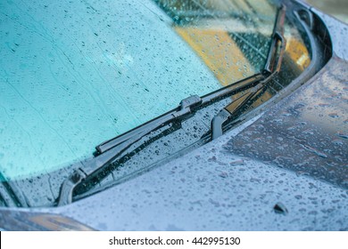 Windshield Wiper With Rain Drop In Raining Season.