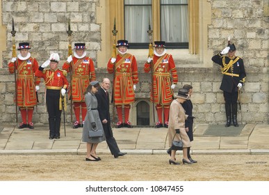 Windsor 26th March 2008 French State Visit , Presidet Of French  Republique , Mr And Mrs Sarkozy  Met By The Queen And Duke Of  Edinburgh At Windsor Castle