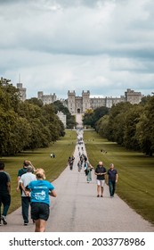 Windsor, Berkshire, England UK - August 2021: Looking down The Long Walk at Windsor Castle in the distance when open to the public