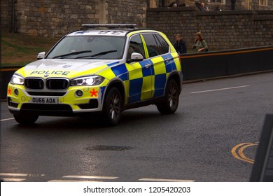 Windsor, Berkshire, England / UK - October 15th, 2018: Police Car Outside Windsor Castle