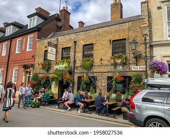 Windsor, Berkshire, UK - September 2020 : Visitors outside the traditional Two Brewers pub near the gates of the Long Walk in Windsor ahead of the royal wedding of Prince Harry and Meghan Markle