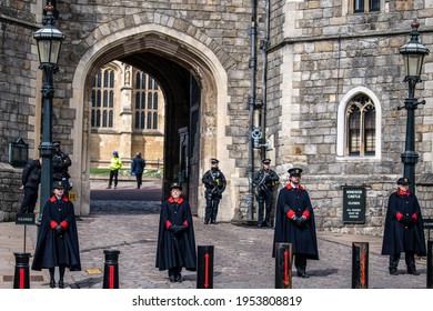 Windsor, Berkshire United Kingdom - April 11 2021: Windsor Castle Following The Death Of HRH Prince Philip, Duke Of Edinburgh 