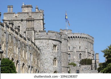 Windsor Castle, Windsor, Uk, 5.19.2018 :Home Of Queen Elizabeth And Prince Philip, Wedding Of Meghan Markle And Prince Harry, Outside Windsor Castle Stock, Photo, Photograph, Picture, Image