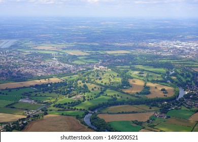 WINDSOR, ENGLAND -21 AUG 2019- Aerial View Of The Town Of Windsor And The Windsor Castle, Property Of The British Monarchy In Windsor, England, United Kingdom.