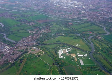 WINDSOR, ENGLAND -27 APR 2019- Aerial View Of Windsor Castle, Property Of The British Monarchy In Windsor, England, United Kingdom.