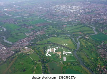 WINDSOR, ENGLAND -27 APR 2019- Aerial View Of Windsor Castle, Property Of The British Monarchy In Windsor, England, United Kingdom.