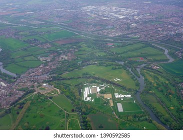 WINDSOR, ENGLAND -27 APR 2019- Aerial View Of Windsor Castle, Property Of The British Monarchy In Windsor, England, United Kingdom.