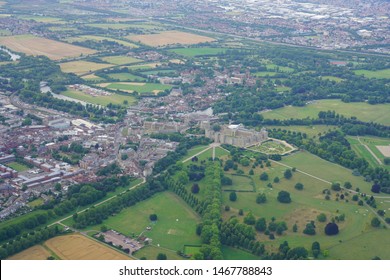 WINDSOR, ENGLAND -28 JUL 2019- Aerial View Of The Town Of Windsor And The Windsor Castle, Property Of The British Monarchy In Windsor, England, United Kingdom.