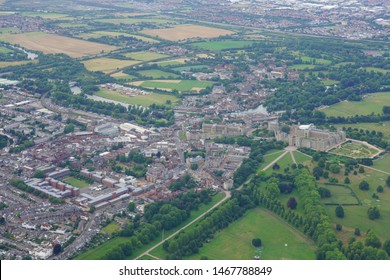 WINDSOR, ENGLAND -28 JUL 2019- Aerial View Of The Town Of Windsor And The Windsor Castle, Property Of The British Monarchy In Windsor, England, United Kingdom.