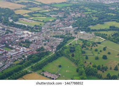 WINDSOR, ENGLAND -28 JUL 2019- Aerial View Of The Town Of Windsor And The Windsor Castle, Property Of The British Monarchy In Windsor, England, United Kingdom.