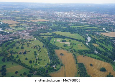 WINDSOR, ENGLAND -28 JUL 2019- Aerial View Of The Town Of Windsor And The Windsor Castle, Property Of The British Monarchy In Windsor, England, United Kingdom.