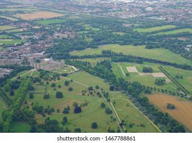 WINDSOR, ENGLAND -28 JUL 2019- Aerial View Of The Town Of Windsor And The Windsor Castle, Property Of The British Monarchy In Windsor, England, United Kingdom.