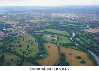 WINDSOR, ENGLAND -28 JUL 2019- Aerial View Of The Town Of Windsor And The Windsor Castle, Property Of The British Monarchy In Windsor, England, United Kingdom.