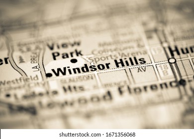 Windsor Hills. California. USA On A Geography Map